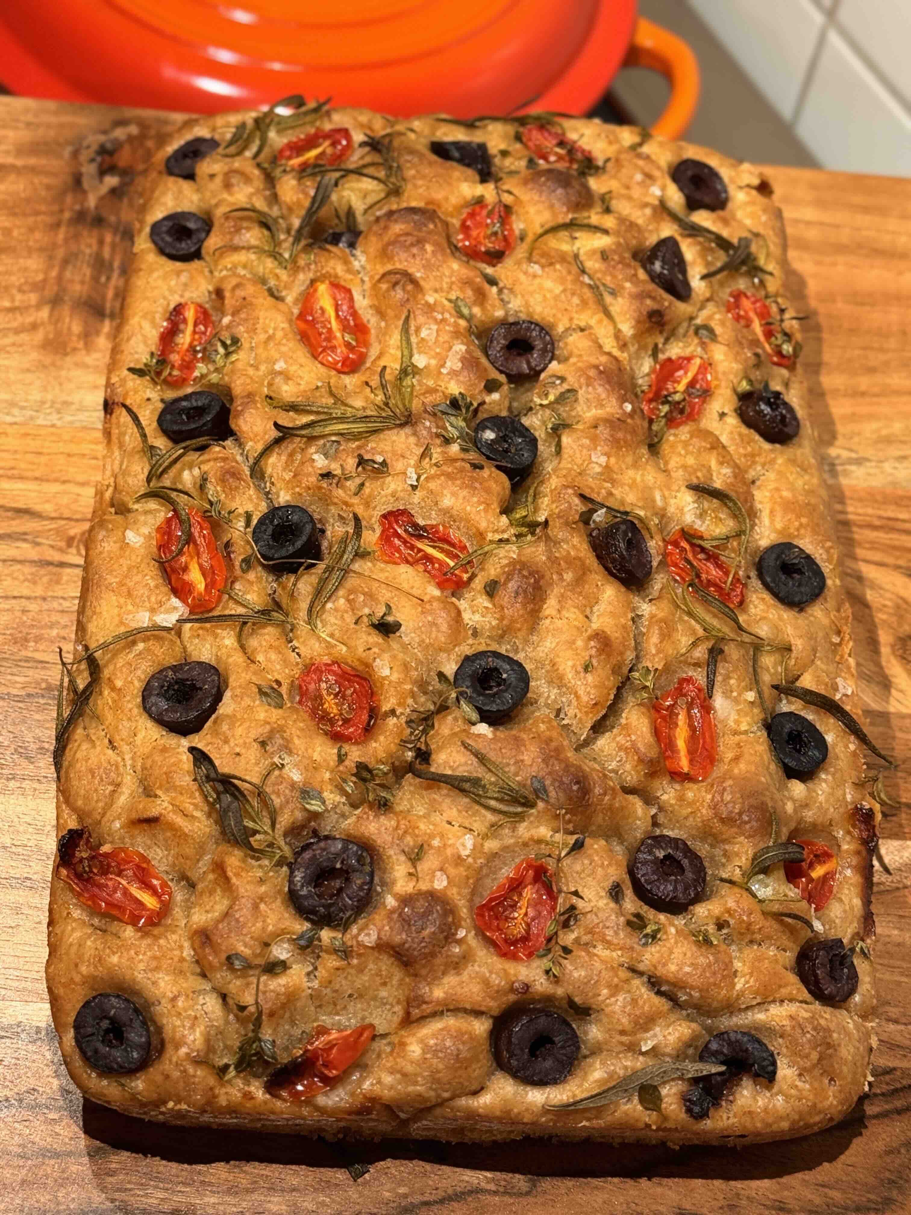 focaccia cu maia și făină integrală